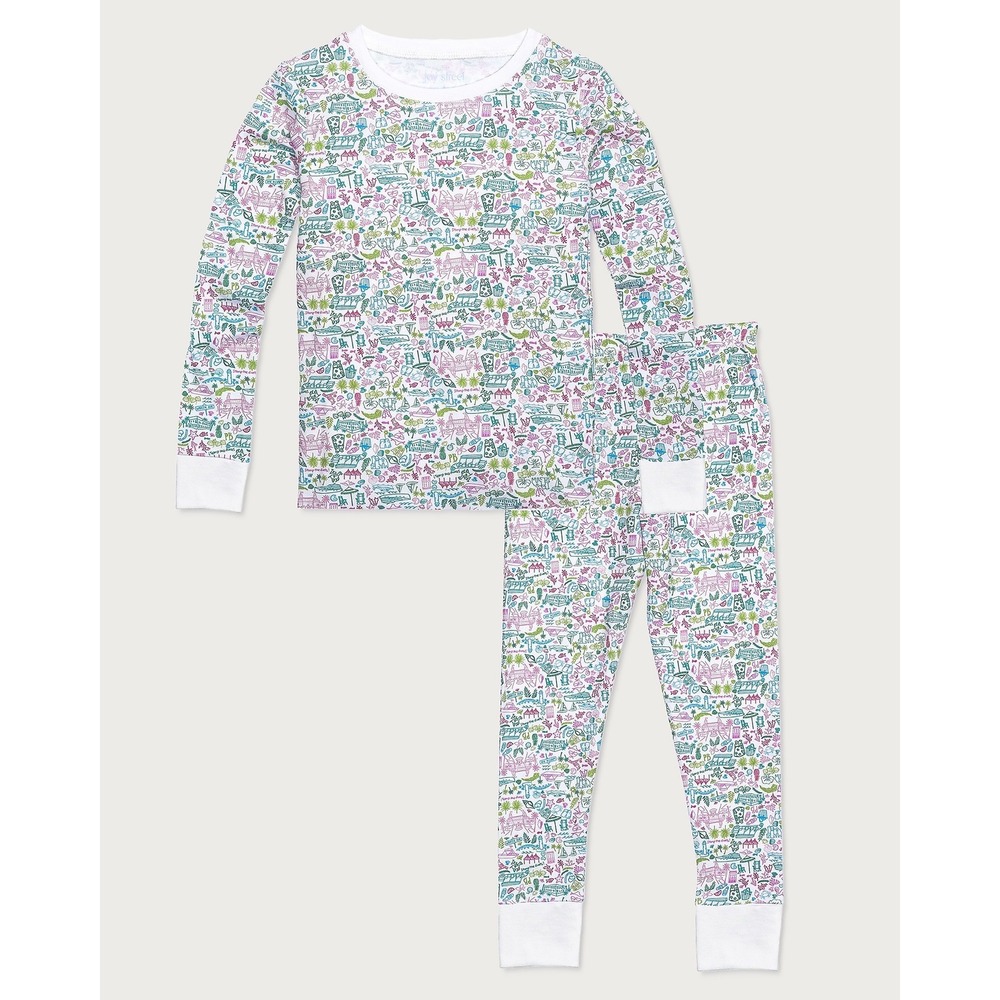 Joy Street Kids Palm Beach Pima Cotton Pajama Set Size 6 White Pink Green EUC
